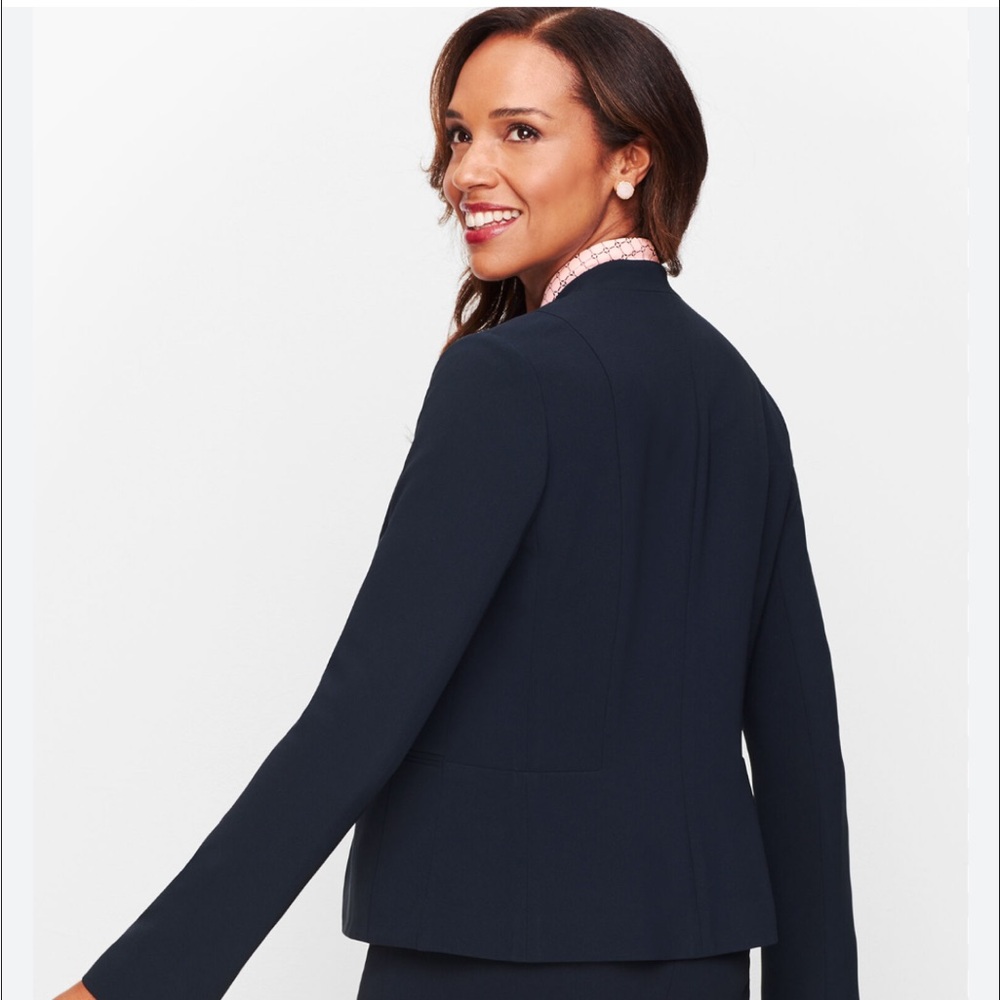 TALBOTS MIDNIGHT BLUE BLAZER JACKET SHEEN LOOK ON COLLAR AND CUFFS SIZE 8